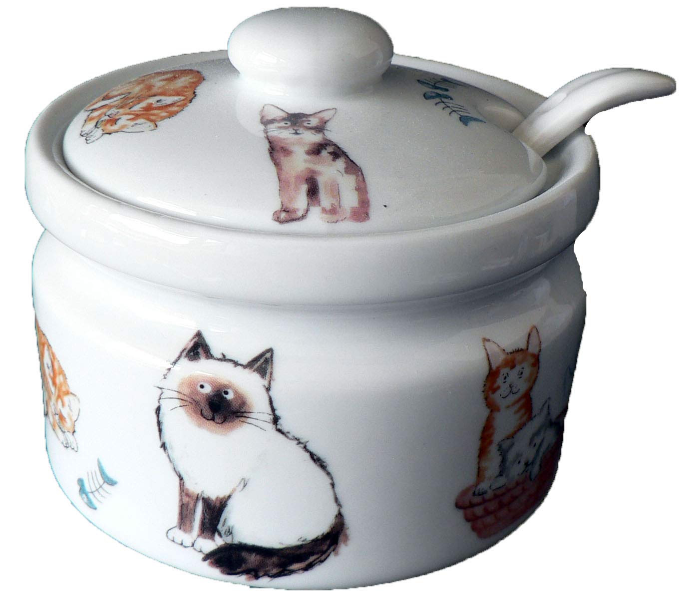 crackinchina Cat ceramic preserve pot & spoon Porcelain jam pot decorated all round with different cute cats