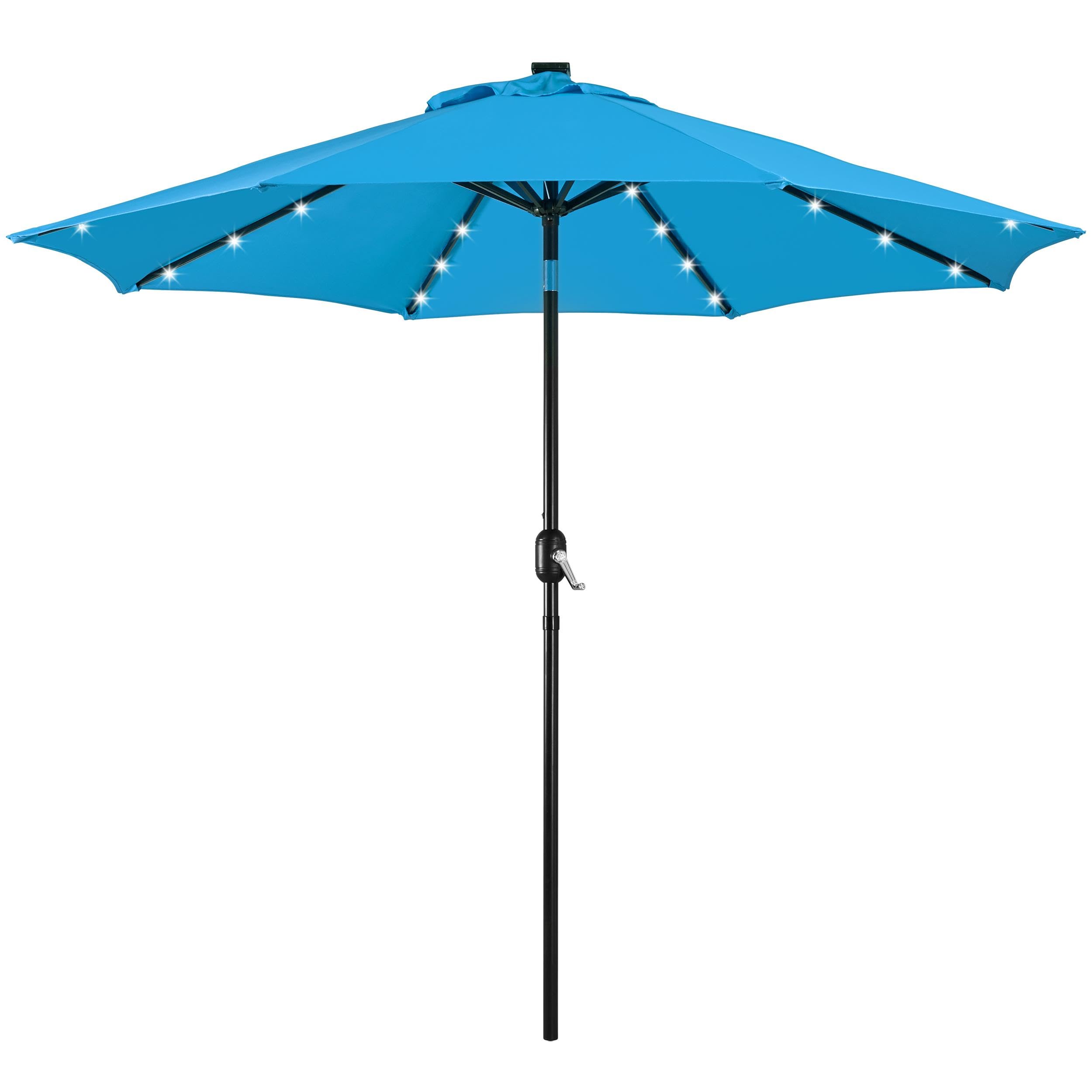 Yaheetech Solar Powered Patio Umbrella - UV Protection Market Table Umbrella w/ 32 LED Lights & Push Button Tilt & Crank Lift System for Garden/Lawn/Deck/Backyard/Pool,Sky Blue