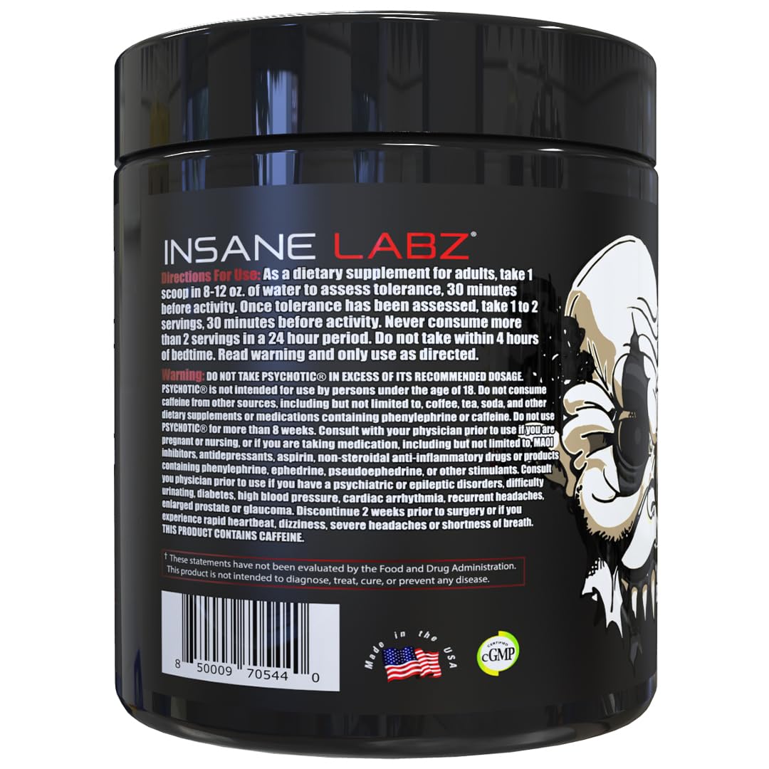 Insane Labz Psychotic Black Edition Mid Stimulant Pre Workout Powder, Energy Focus Pumps, Loaded with Creatine Beta Alanine Taurine Fueled by AMPiberry, 35 Servings (35, Citrus Grapefruit) — Amazon image 2