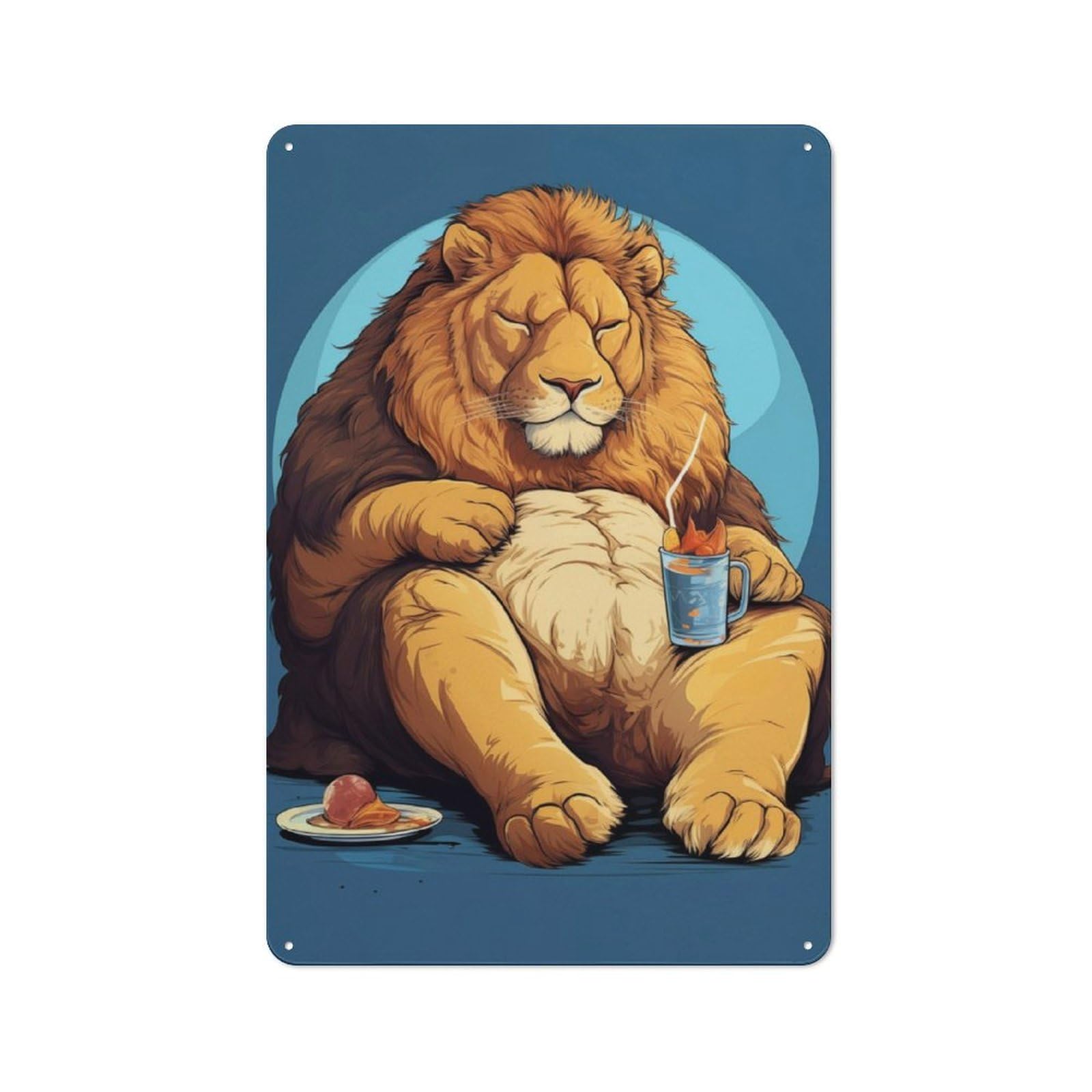 Junmoney Fat Lion Funny Animal Rustic Metal Sign With Design 30X20cm, Farmhouse Farmhouse Wall Decor For Dining Room, Cafe, Entryway Or Family Room