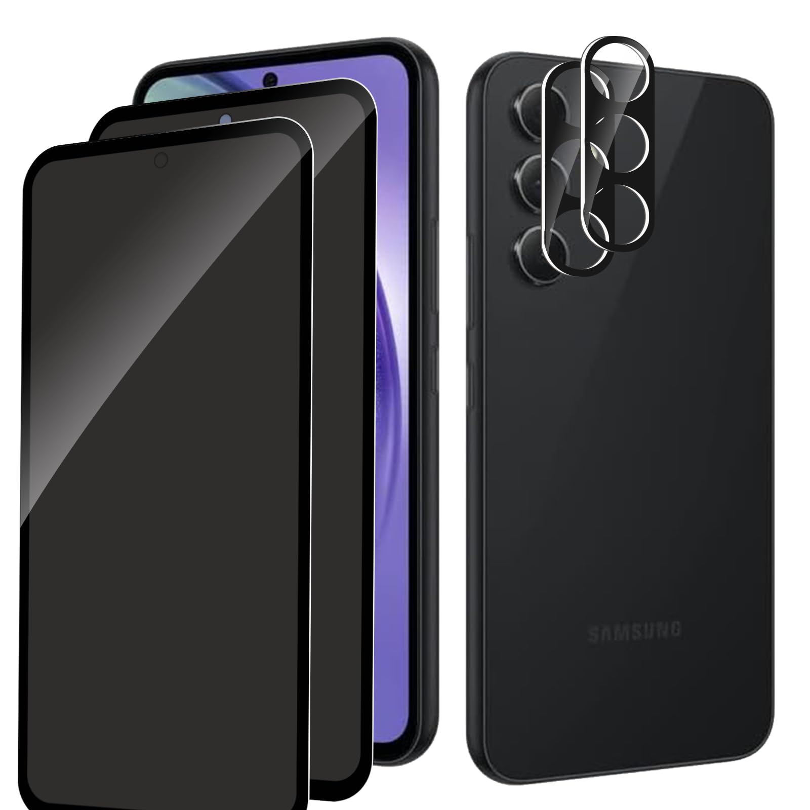 Paquete de 2 protectores de pantalla de privacidad para Samsung Galaxy A54 con 2 protectores de lente de cámara, película de vidrio templado antiespía de cobertura completa, dureza 9H, sin