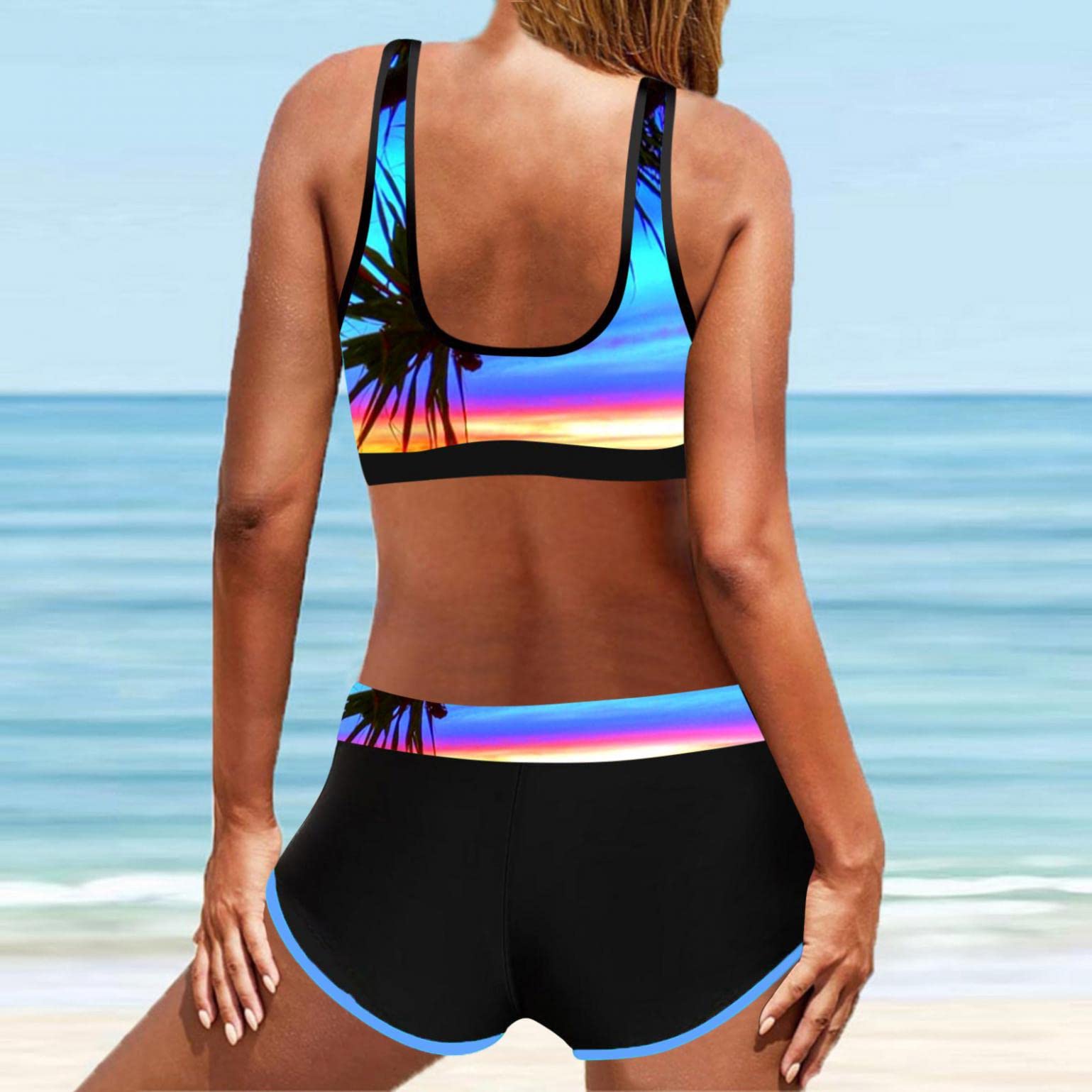Sheey Verano Bikinis Mujer Dos Piezas Bañador Reductor Barriga Bañadores de Mujer Banador Biquinis Tankinis Bikini,Elegante Gasas Elasticos sin Espalda Flores Push Up Tallas Grandes Fiesta Playa