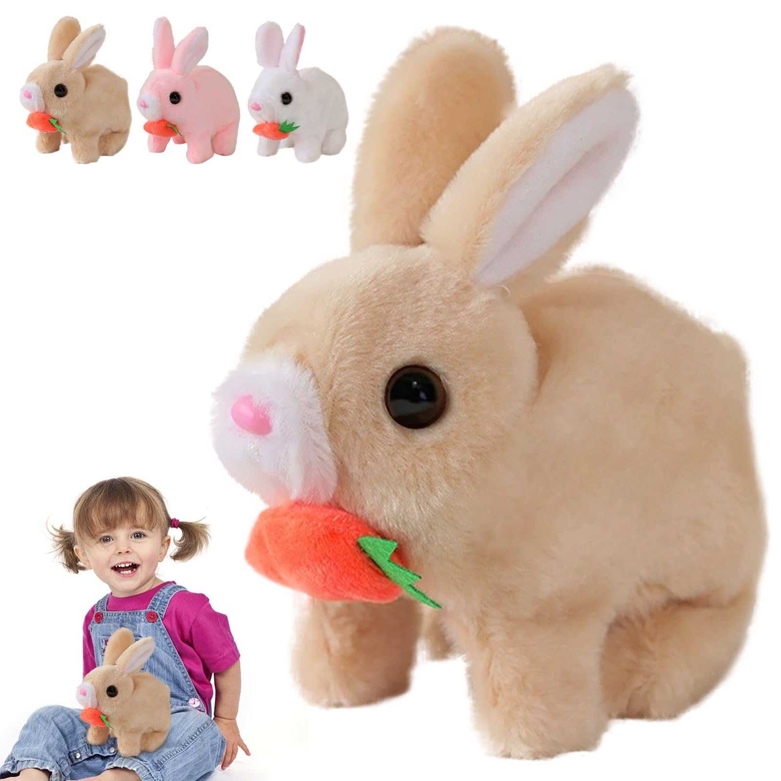 Mizijia Bunny Pal,Bunny Pal Hase, Bunny Mein Realistisches Kaninchen, Interaktives Elektronisches Haustier Plüschhasenspielzeug, Kann Gehen und Sprechen, Ostergeschenke Kinder(Braun)