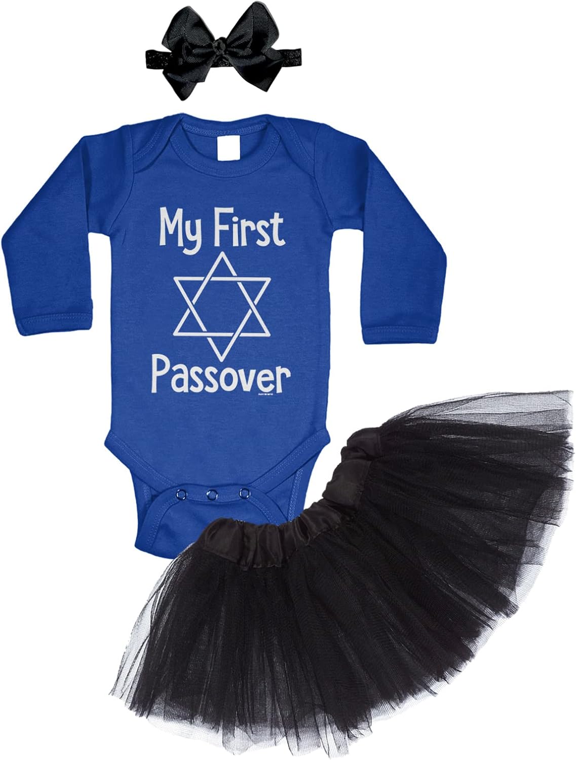 My First Passover - Jewish Hebrew Holiday Baby Bodysuit + Tutu Skirt + Bow Headband Set