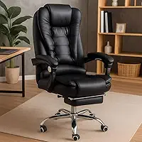 Cadeira Escritório Presidente Apoio Para Os Pés Reclinável Ergonômica Em Couro