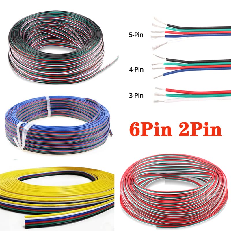 Hot 2Pin 3Pin 4Pin 5Pin 6Pin 22AWG Electric Extension Wire Cable Connector for 5050 2835 RGB RGBW RGBWW RGBCCT LED Strip Light - (Color: 5Pin, Package: 20m)