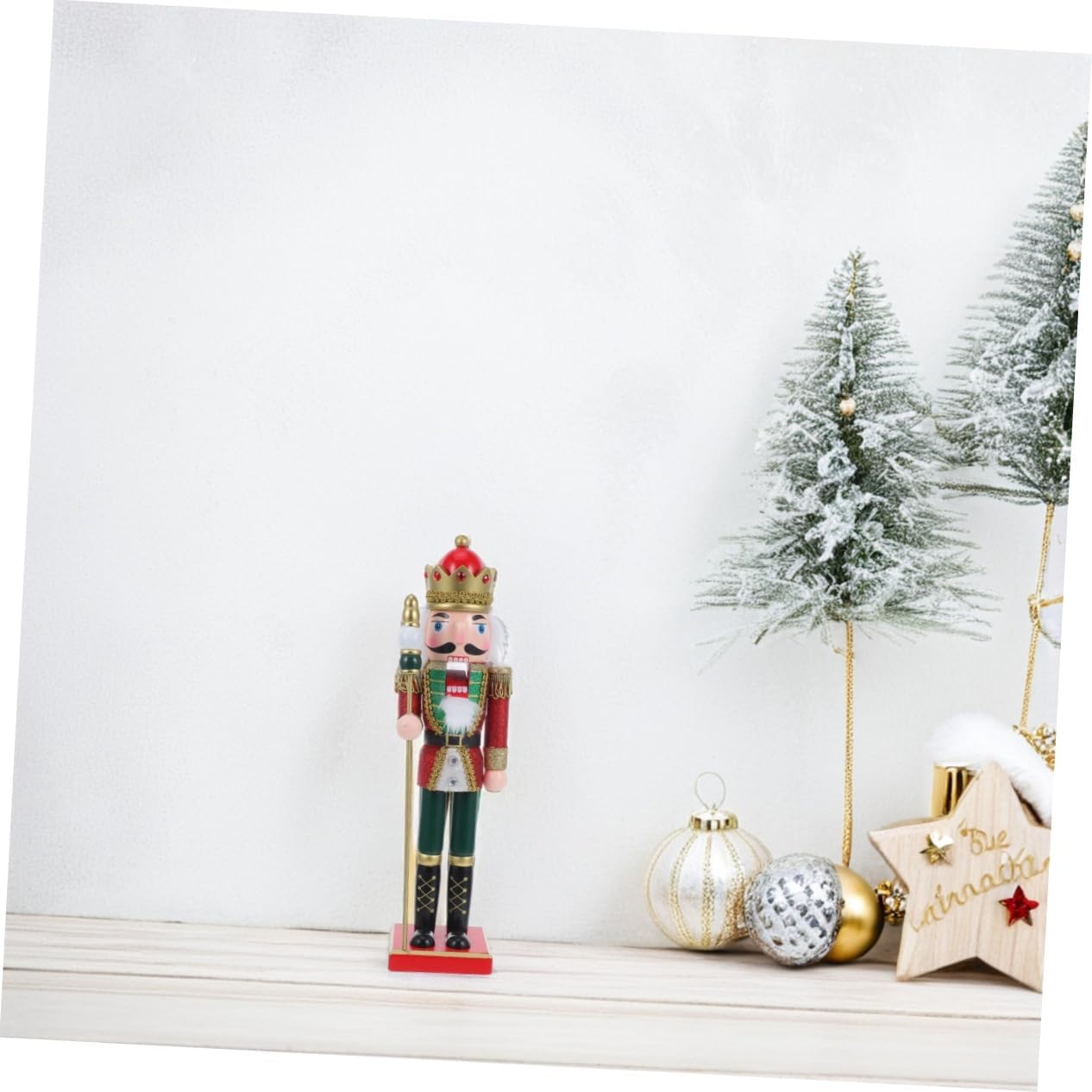 Cabilock Wooden Christmas Nutcracker King with Scepter Decorative Soldier Figure for Holiday Shelves Unique Xmas Centerpiece Imaginative Fairy Tale