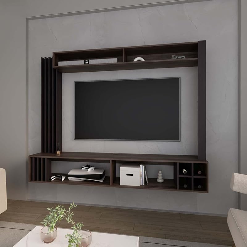 HomeStock Entertainment Center with Open Storage & Wine Rack, 70.9" Wide, Wenge Finish