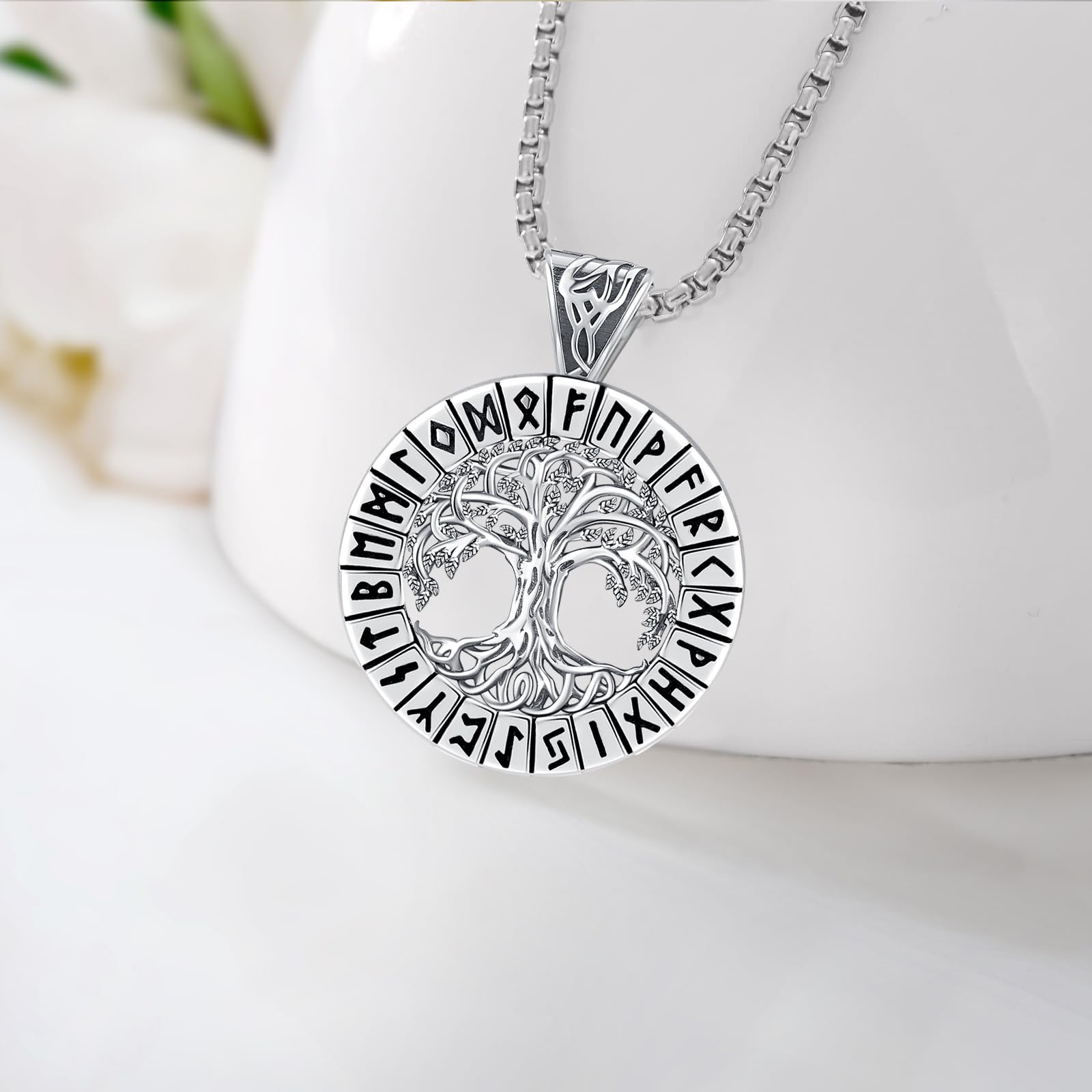 Eusense Wikinger Schmuck Viking Halskette Geschenke 925 Silber Amulett Nordische Mythologie Anhänger Geschenk für Herren Damen Männer Muttertag Vatertag