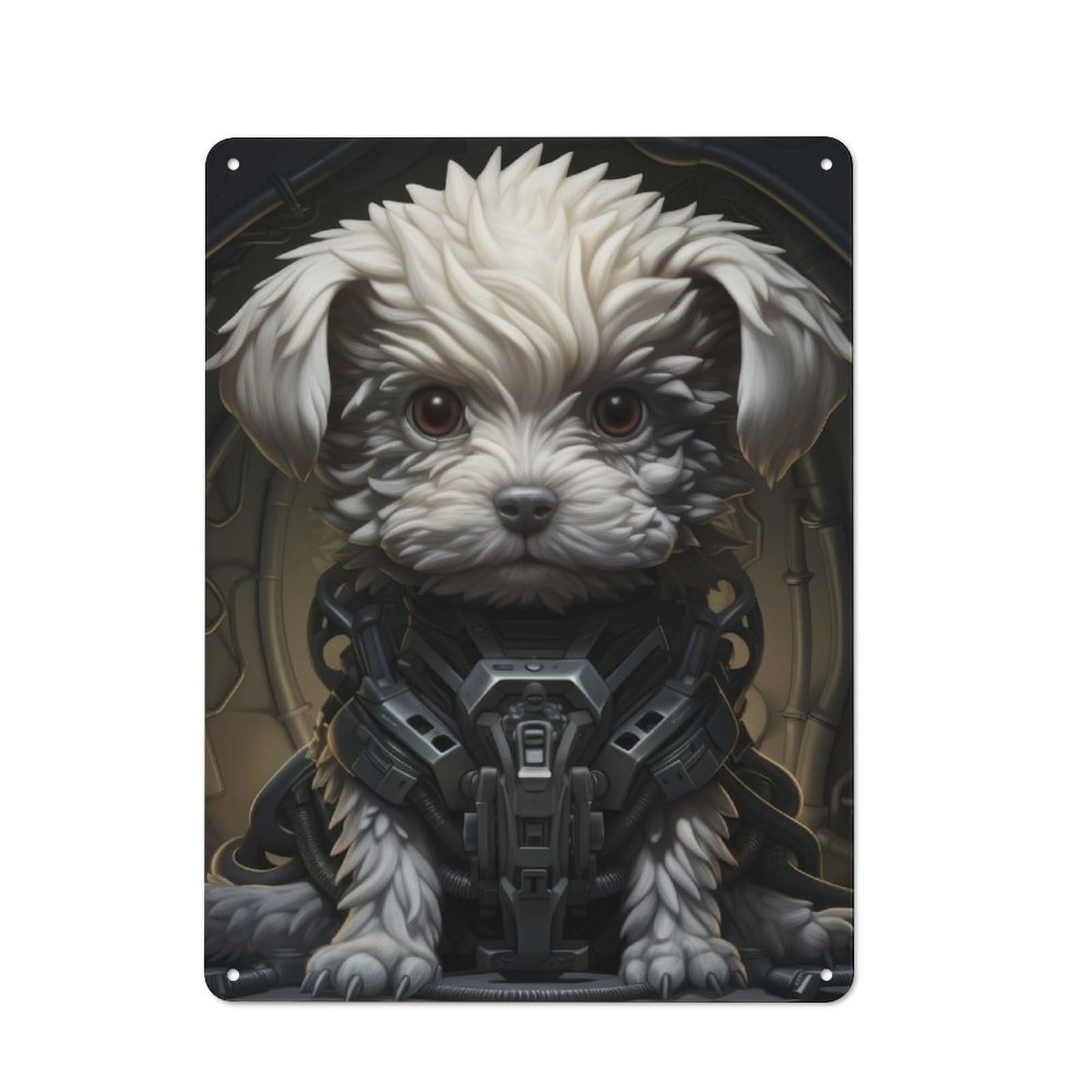 Junmoney Futuristic Maltese Dog Art - Sci-Fi Canine Il Metal Plaque 40X30cm With Lustration For Pet Lovers For Pub Or Café, Rustic Decor, For Pub Decor Enthusiasts