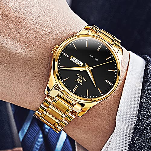 OLEVS Mens Gold Watches Waterproof Stainless Steel Lightweight Watch with Date Classic Luxury Dress Watch for Men Gold White Blue Green Dial3
