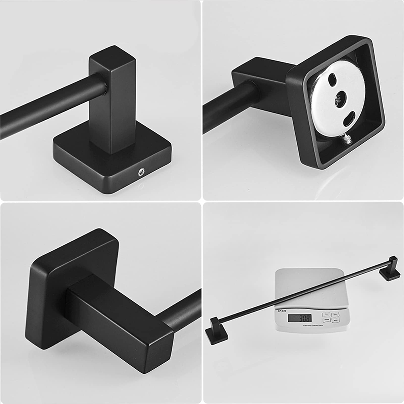 Toallero de toalla negra Toalla montada en la pared Riel de toallas para el baño Herrajes y cocina, SUS304 Estante de la torre de acero inoxidable SUS304 - Diseño redondo y cuadrado, 40/50/60/70/80cm