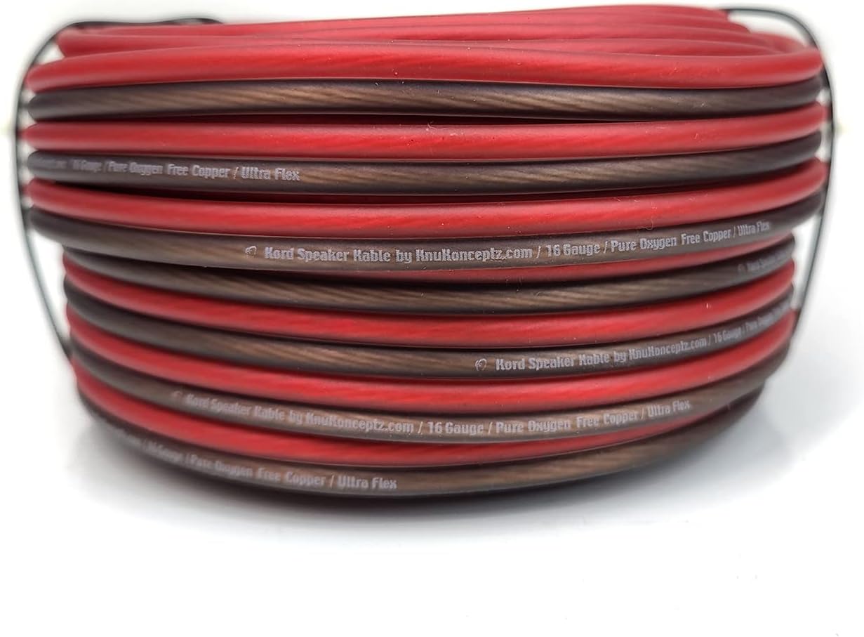 KnuKonceptz Kord Speaker Kable 16 Gauge Oxygen Free Copper Speaker Wire 50' Red/Black