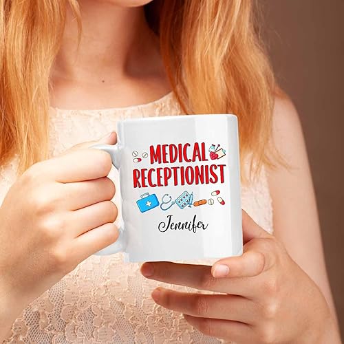 Miniatura 5 de Taza de café de recepcionista médica personalizada, taza de té blanca de recepcionista médica, taza de té blanca de 11 onzas, taza de café