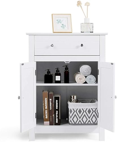 GLACER Armario de madera con puertas dobles con cajón grande y estante ajustable, perfecto para baño y sala de estar, 23.5 x 12 x 31.5 pulgadas