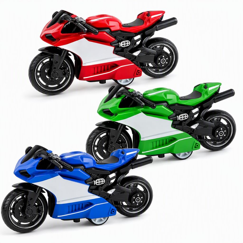 Dfiupdn 3-Pack, Mini Motorbike Set,Pull-Back Action, Red Green Blue