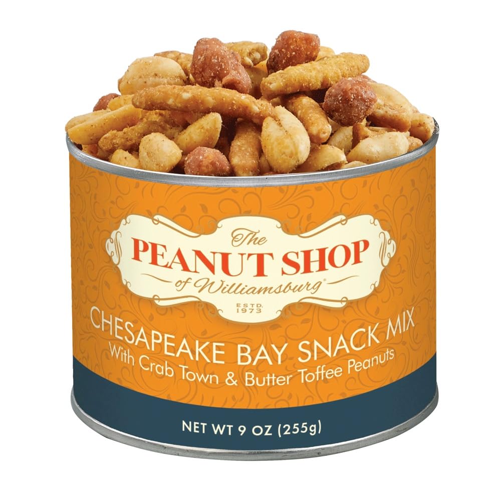 The Peanut Shop of Williamsburg Chesapeake Bay Snack Mix with Virginia Peanuts, 9 oz Tin