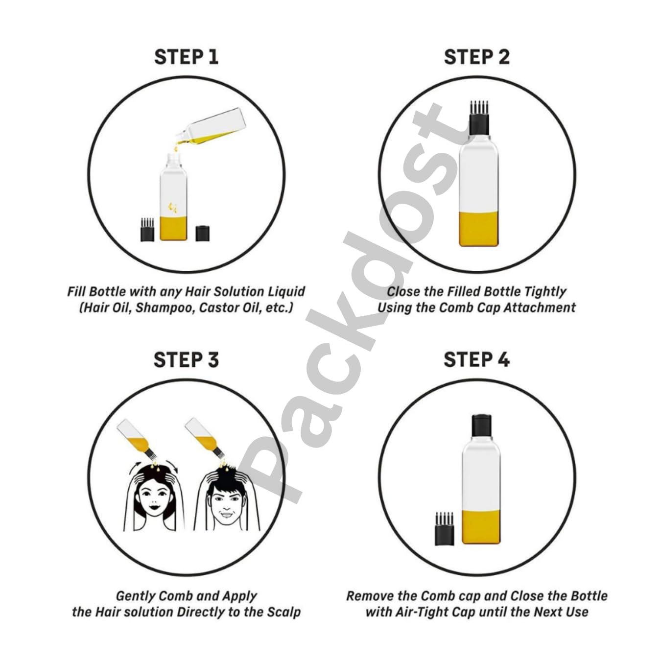 100 ML Empty Hair Root Comb Applicator Oil Shampoo Comb Refillable Sqaure Transparent Bottle With Applicator Cap - Set of 50 - Image 2 thumbnail