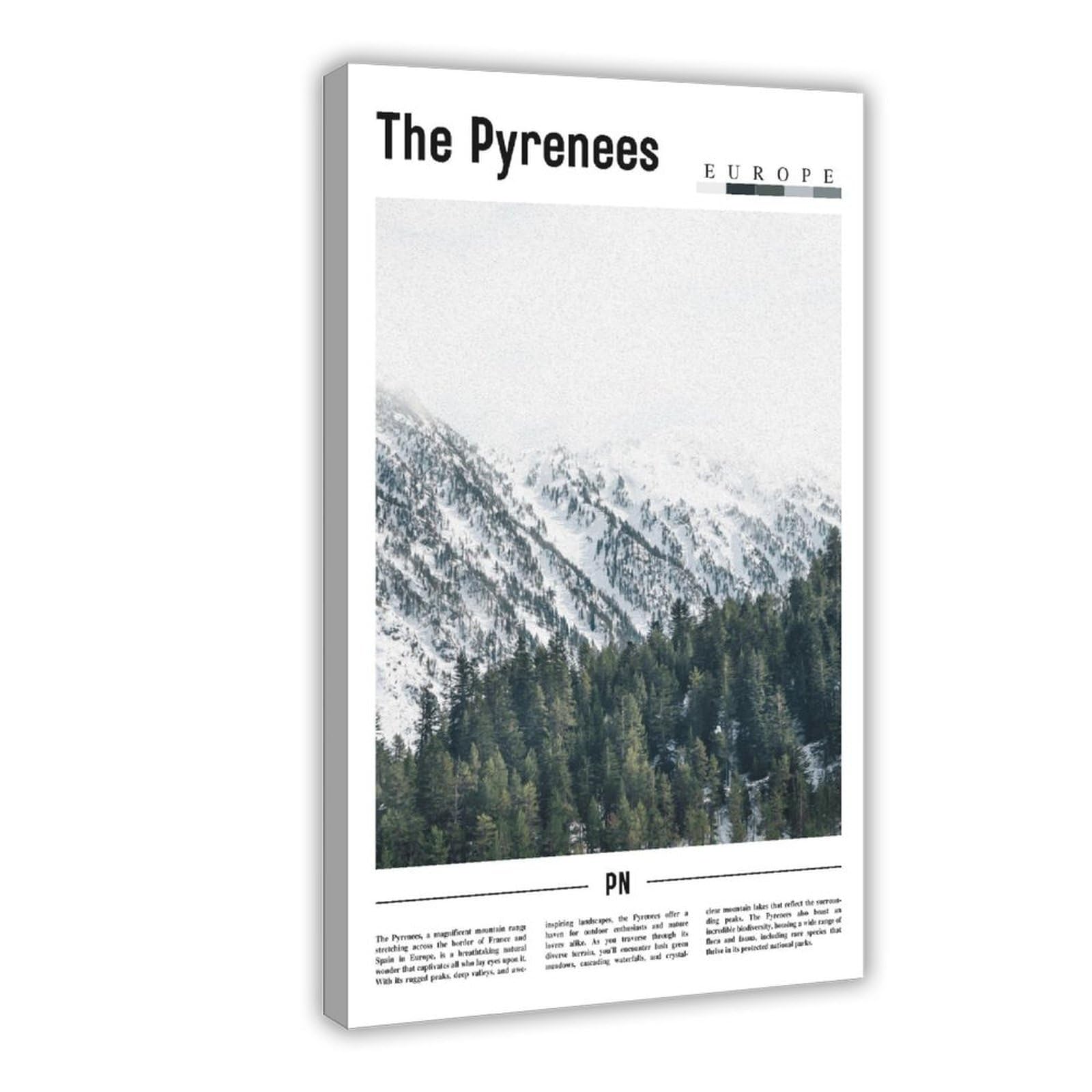 Wcyb Frame The Pyrenees France-Spain-Andorra Scenery Travel Prints Posters Canvas Deco Paintings Wall Art For Office Hangable 20" L X 30" W