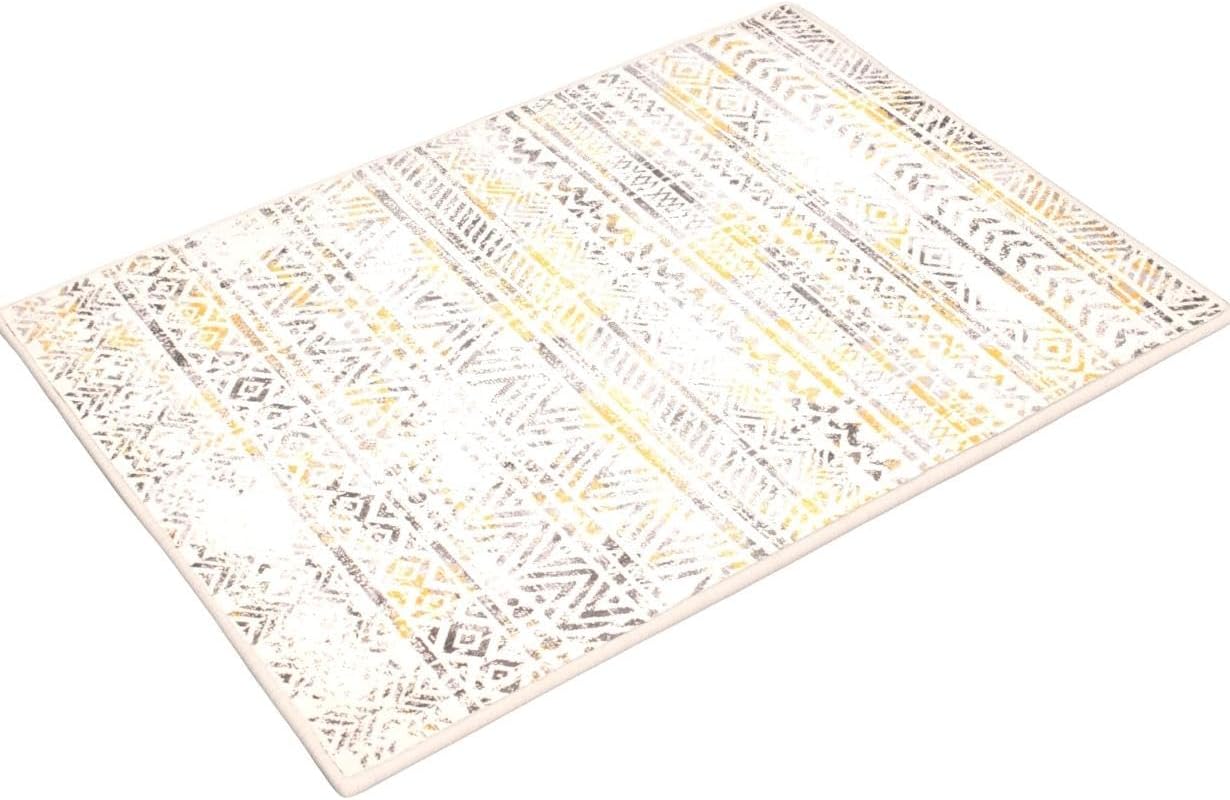 Yellow Geometric Synthetic Reversible Area Rug 5' x 7'