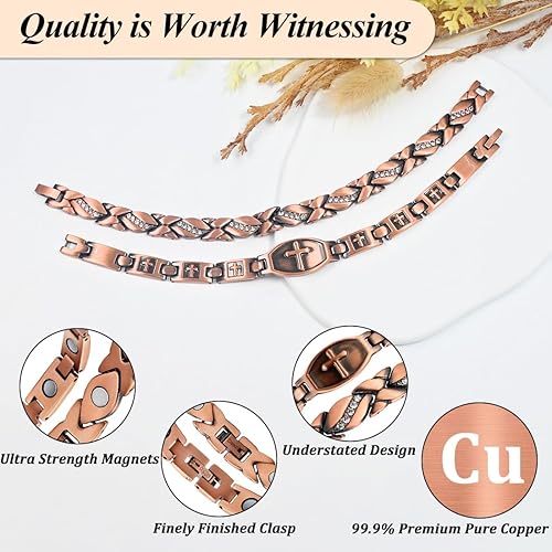 Miniatura 5 de Vicmag Copper Magnetic Bracelet for Women Magnets Brazaletes 99.9% Solid Pure Copper Jewelry Valentine's Day Gift for Her (Adjustable Size with Gift