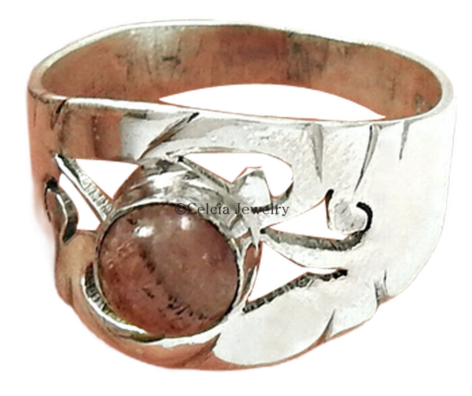 Anillo de banda de piedras preciosas de rodocrosita, anillo de bodas de plata de ley 925 natural, anillo de propuesta, anillo de promesa, regalos únicos para parejas, regalos de dama de honor