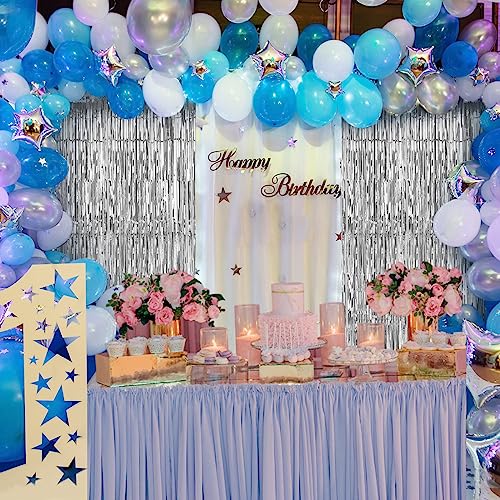 Image of Accevo Silver Party Streamers 3Pack Metallic Tinsel Foil Fringe Curtains 3.2ft x 8.2ft Party Decorations for Photo Booth Photoshoot Birthday Bridal Shower Engagement Bachelorette Disco Party Decor