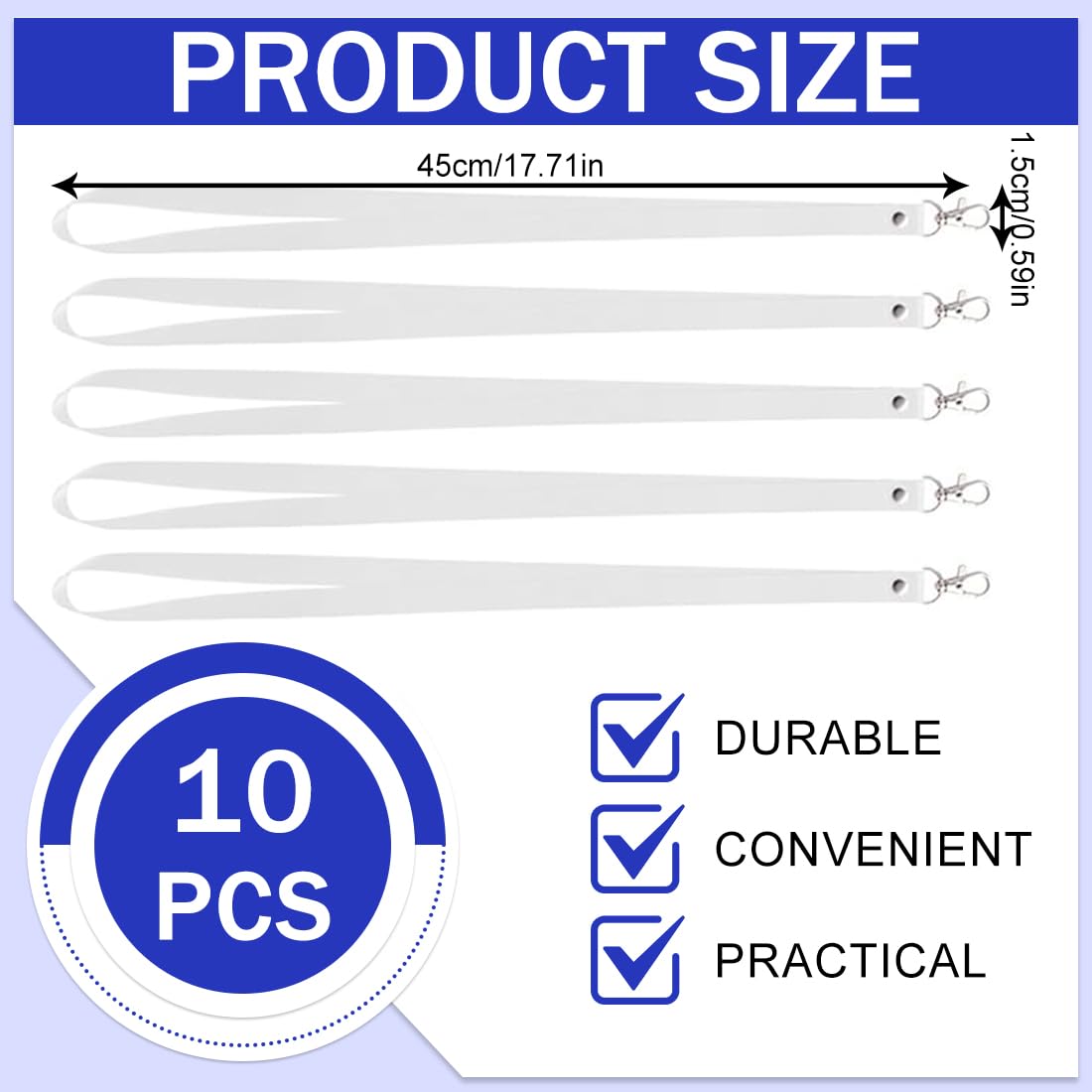 Lanyard Porta Badge con Fibbia in Metallo 10 Pezzi Tracolla Universale Cordino per Chiavi (Bianco)