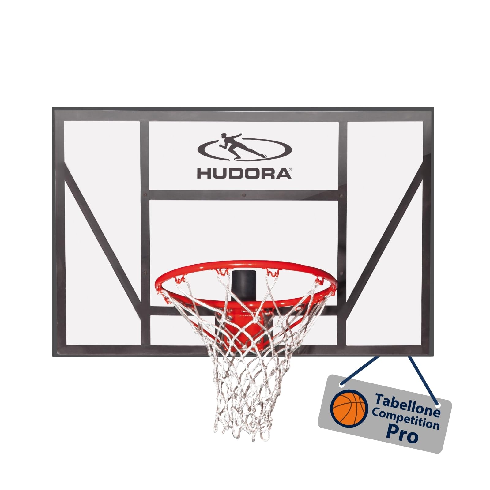 HUDORA Canestro da basket Board Competition Pro - Canestro da basket con anello per schiacciate da parete per bambini e adulti - Canestro da basket da giardino con tabellone trasparente