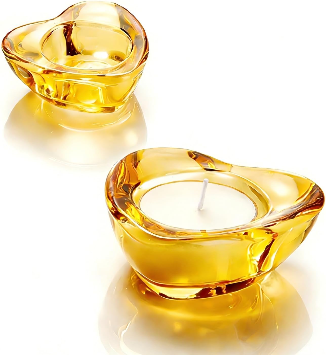 Clear Tealight Candle Holders - Set of 24, Heart-Shaped Chunky Glass Candle Holder, 2.9" Diameter - CH02