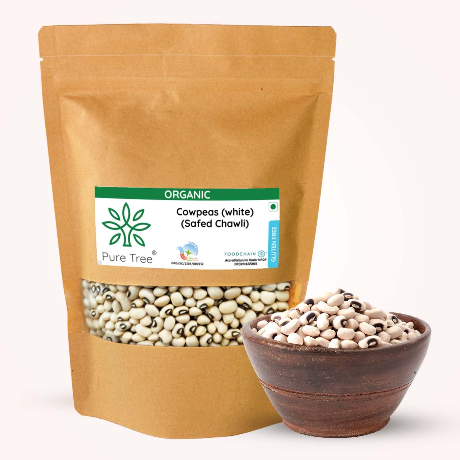 Pure Tree Certified Organic White Chawli | 850 g | White Lobia Dal | Chavli | Black Eyed Beans | Cowpea Plant Based High Protein
