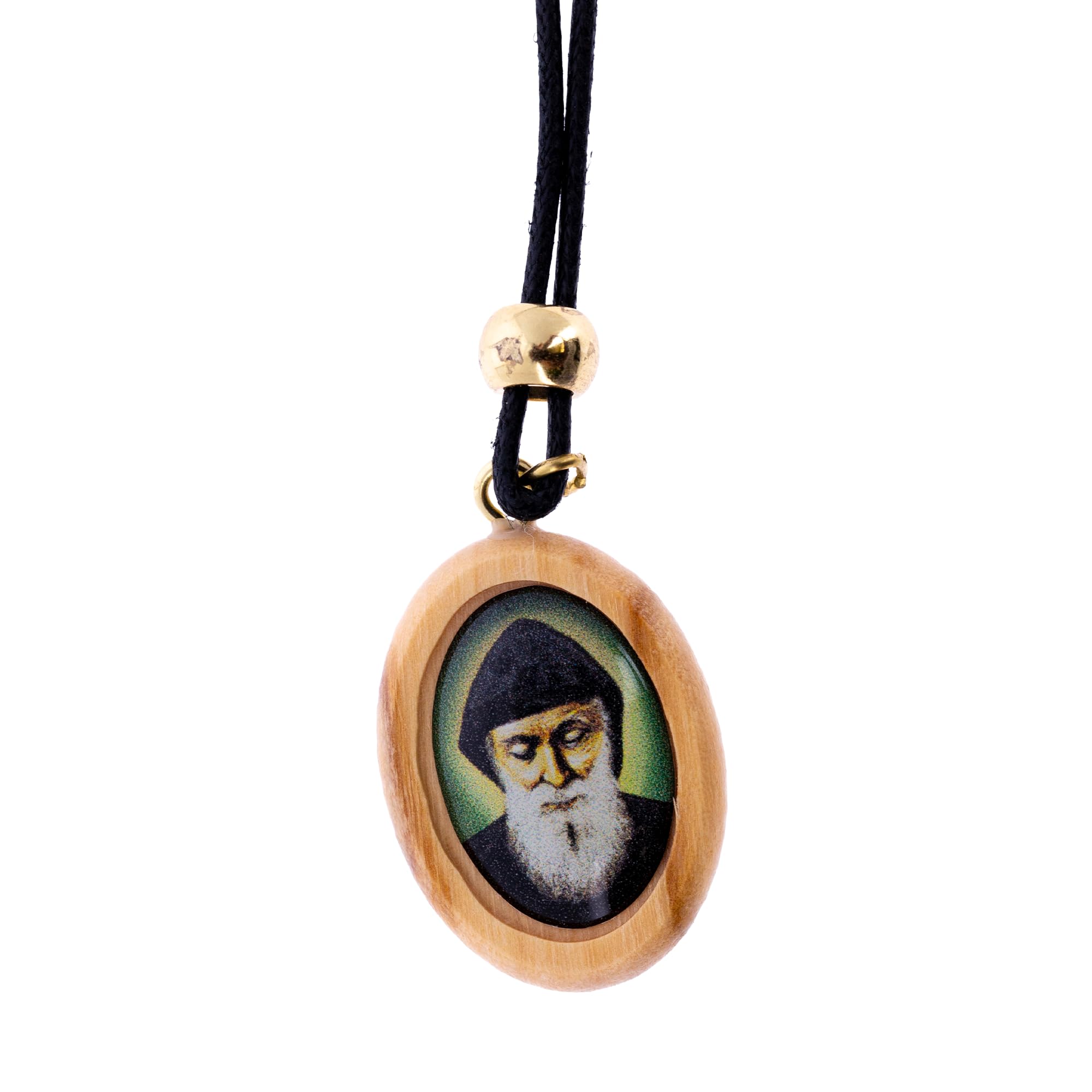 Ciondolo San Charbel in Legno con Cordino Collana Devozionale
