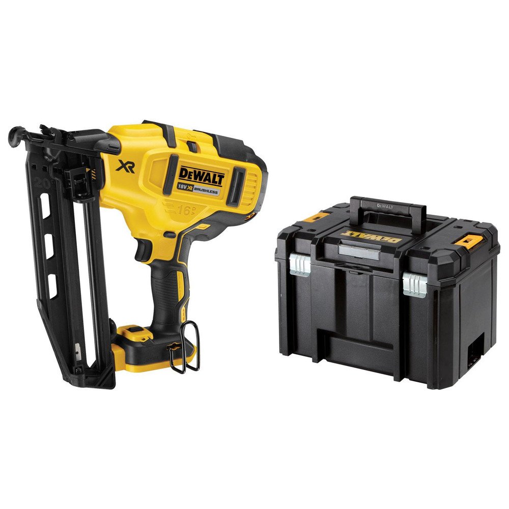 DeWalt, Clavadora de Acabado sin escobillas XR 18V sin cargador/batería con maletín TSTAK 16Ga para clavos de 1,6mm diámetro y 32, 63 mm largo