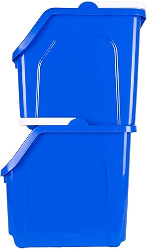 Miniatura 9 de Recycling Rules! Contenedor de reciclaje apilable de 6 galones en azul, ecológico, sin BPA, práctico reciclador con asa, paquete de 3