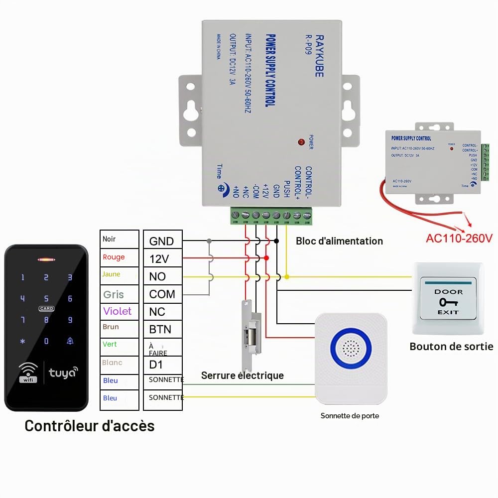 Kit de Serrure de Porte sans clé Tuya Imperméable à l'eau Double Fréquence Clavier avec DC 12V NC Sécurité électrique Serrure 3A Système de Sécurité d'alimentation