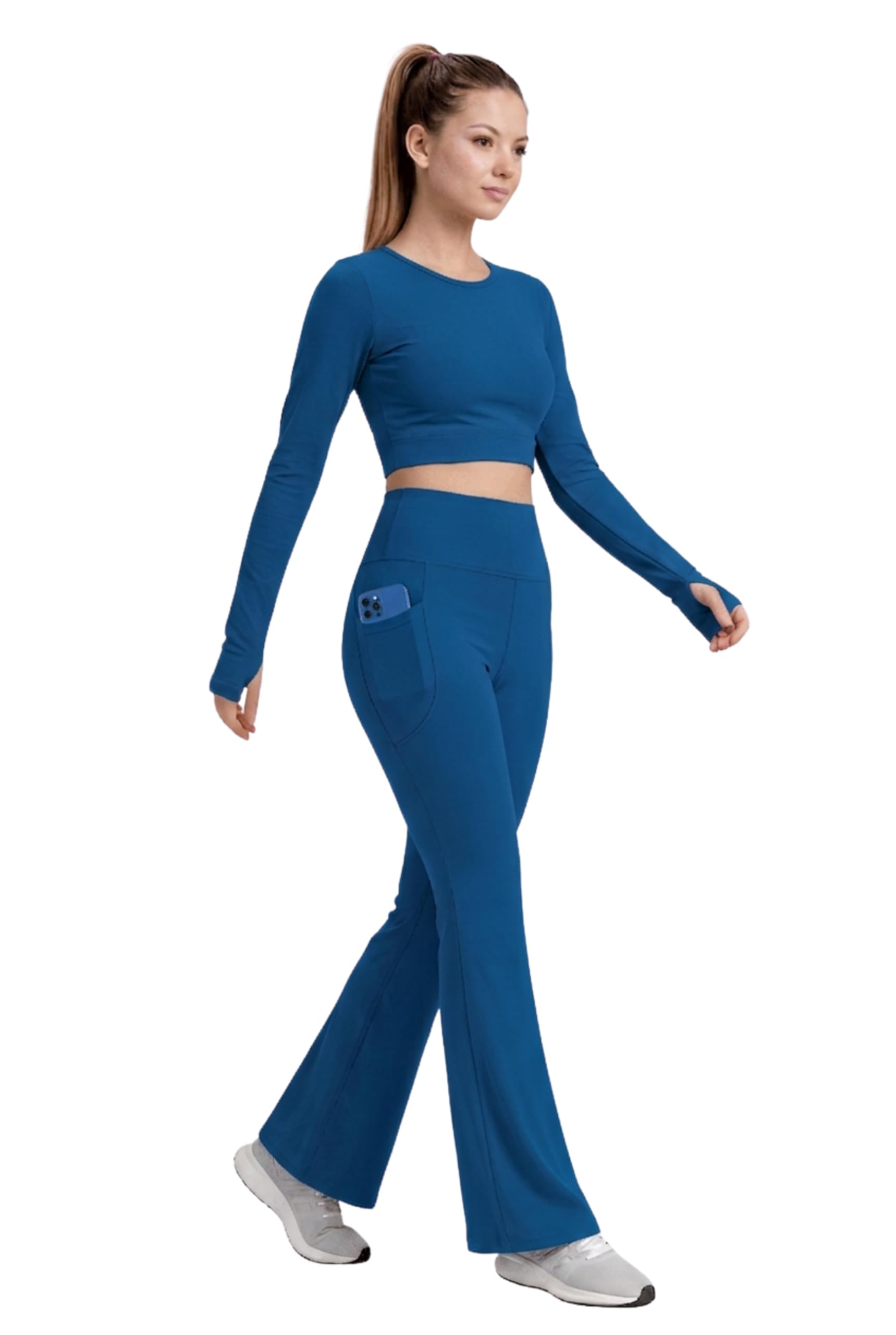 poojaran saree PINAAK FASHION Women’s Yoga Co-Ord Set | Full Sleeve Crop Top & Flared High Waist Yoga Pants with Pocket | Thumb Hole Sleeves | Bell Bottom Gym Wear Activewear Tracksuit for Workout, Running & Lounge-picture-36