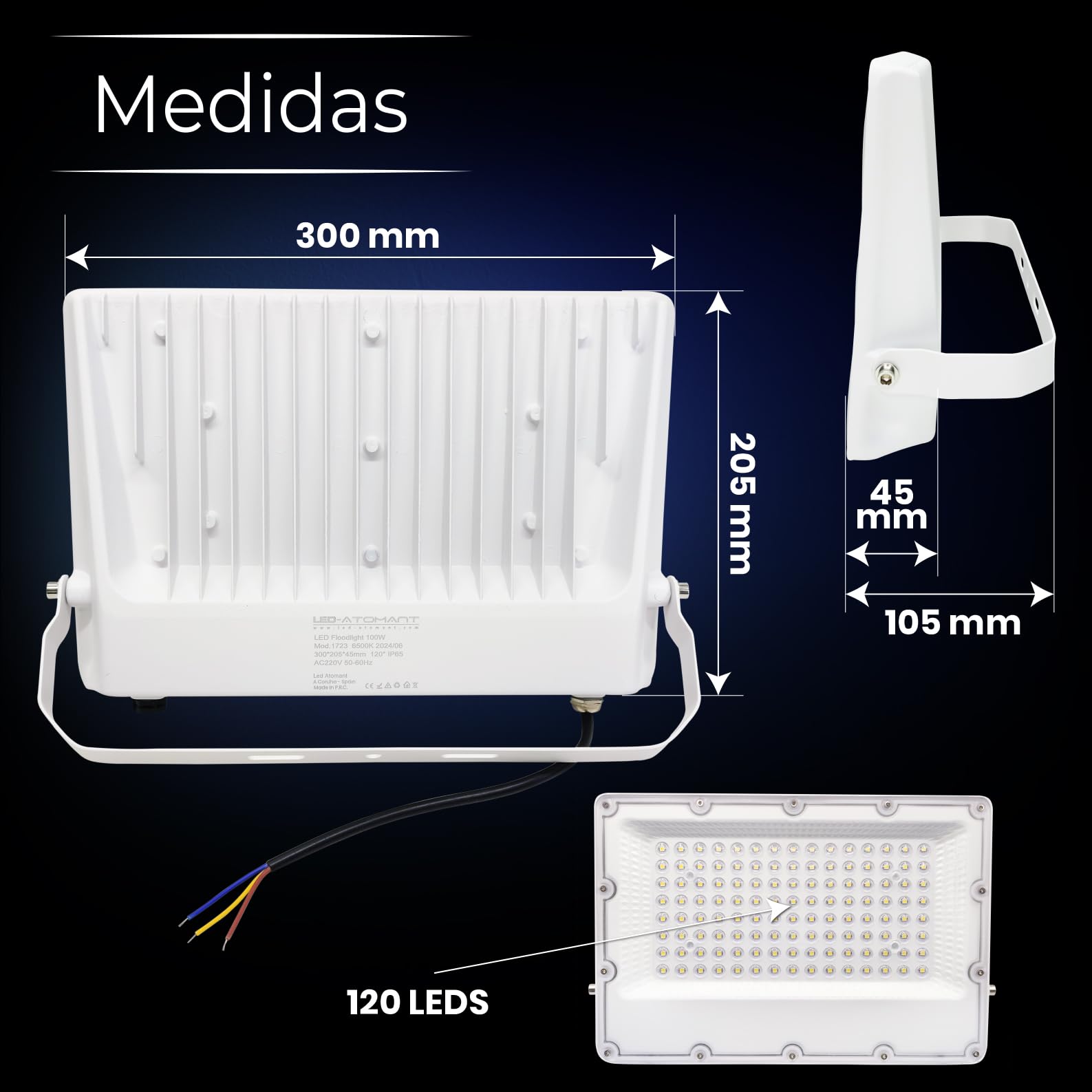 LED ATOMANT 2x Foco Proyector LED Exterior 100W Color Luz Fria IP65 11000lm | Color Blanco Frio 6500K, Impermeable