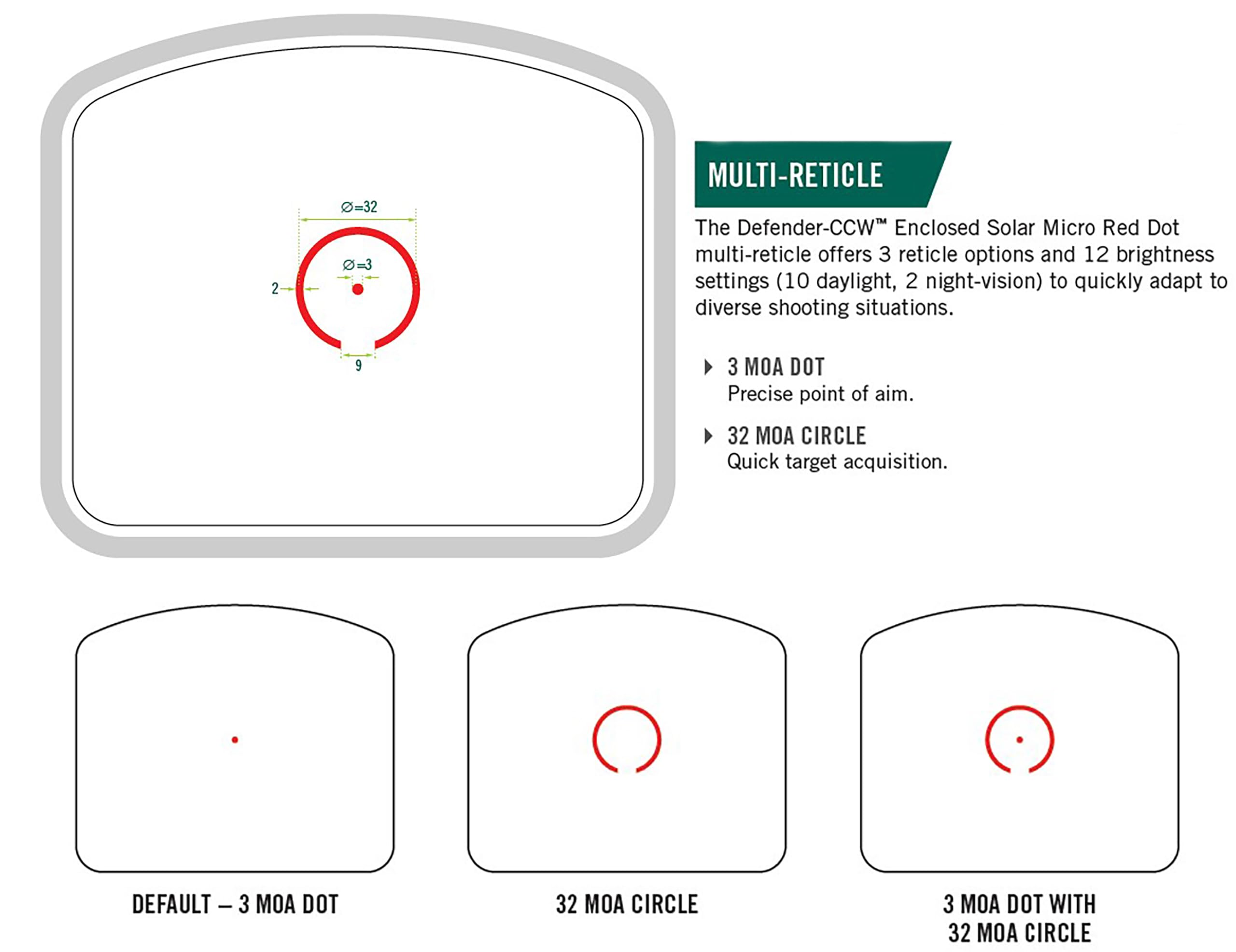 Vortex Defender-ST Enclosed Solar Micro Red Dot Sight - Multi-Reticle