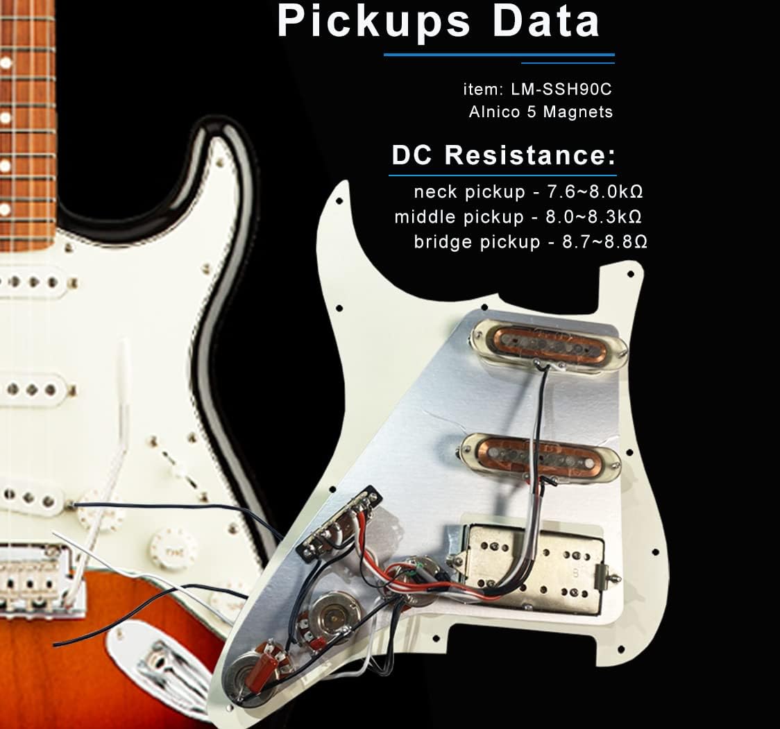 Prewired Pickguard with SSH Pickup Set, 3-ply Pick Guard Loaded High Output Alnico V Single Coil Humbucker Pick-ups, Electric Guitar Scratchplate as Luthier Replacement Parts, Cream-0C