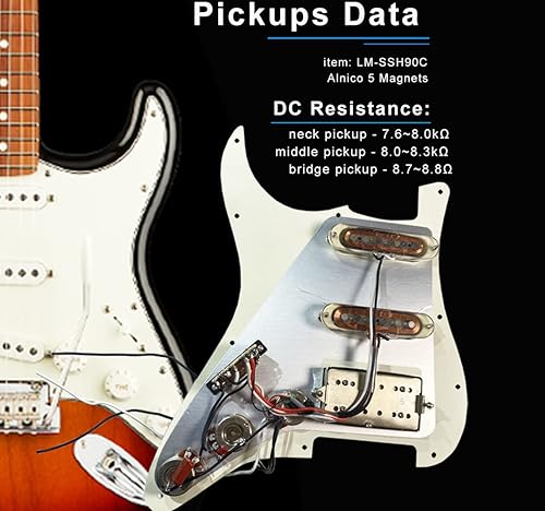 Miniatura 4 de Golpeador precableado con juego de pastilla SSH, 3 capas con protector de púa cargado de alto rendimiento Alnico V Pastillas Humbucker de bobina