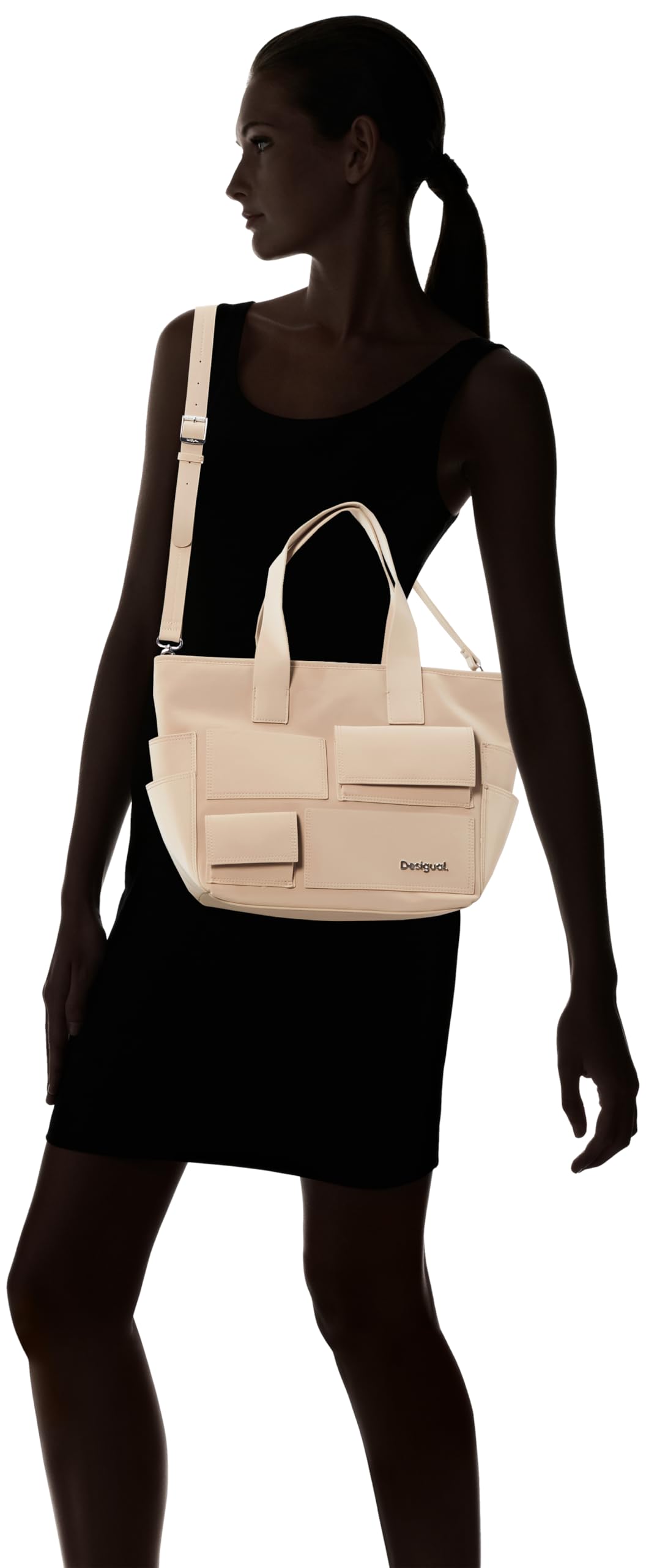 Desigual bolso shopper bolso bandolera Pocket Face Pravia Shopping Bag Raw beige