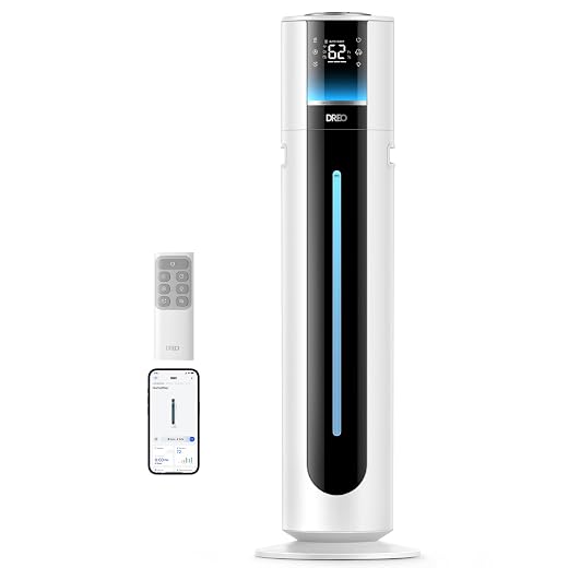 DREO 11L Humidifier Large Room 700ft², 100H Smart Cool Mist Humidifers for Bedroom, 21dB Quiet, Top Fill, Clean Tank Technology, App & Remote Control, Aroma Box, RGB, 12h Timer, White, Humidifer 747S