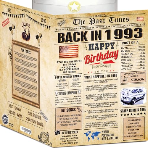 33rd Birthday Card for Women Men - Back In 1993 Newspaper - 33 rd Happy BIRTHDAY card - 33 birthday gift for Her Him - JUMBO size - 33rd birthday decorations Dad Mom - Best gifts for 33 year old