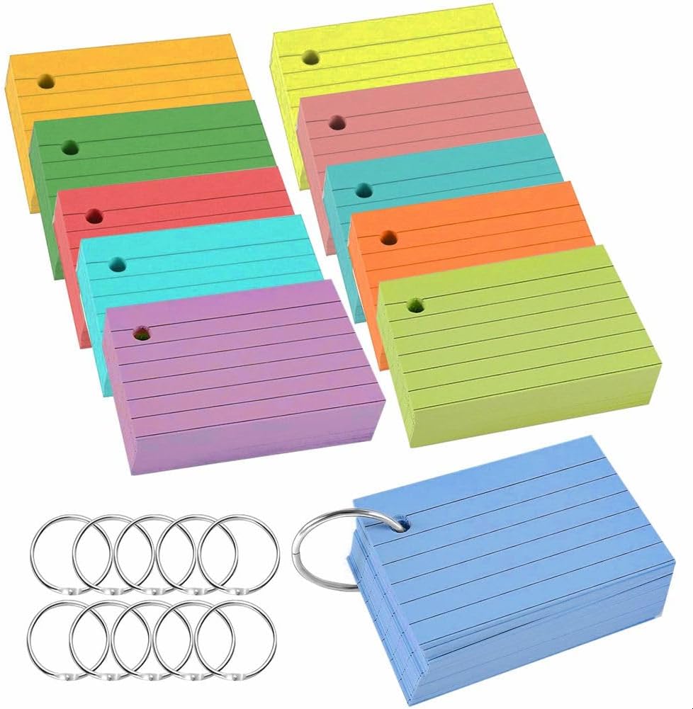 Leucasa 300 Karteikarten A8 - 6 Farben Lernkarten Mit Ring & Kraftpapier