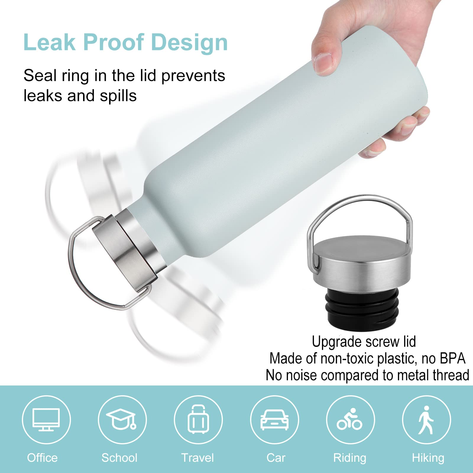 Volhoply Fog Stainless Steel Water Bottles,600 ML Vacuum Insulated Double Wall Travel Bottle with Leak Proof Lid of Handle,Metal Reusable Standard Mouth Flask for School,Hikers,Gift - Image 4