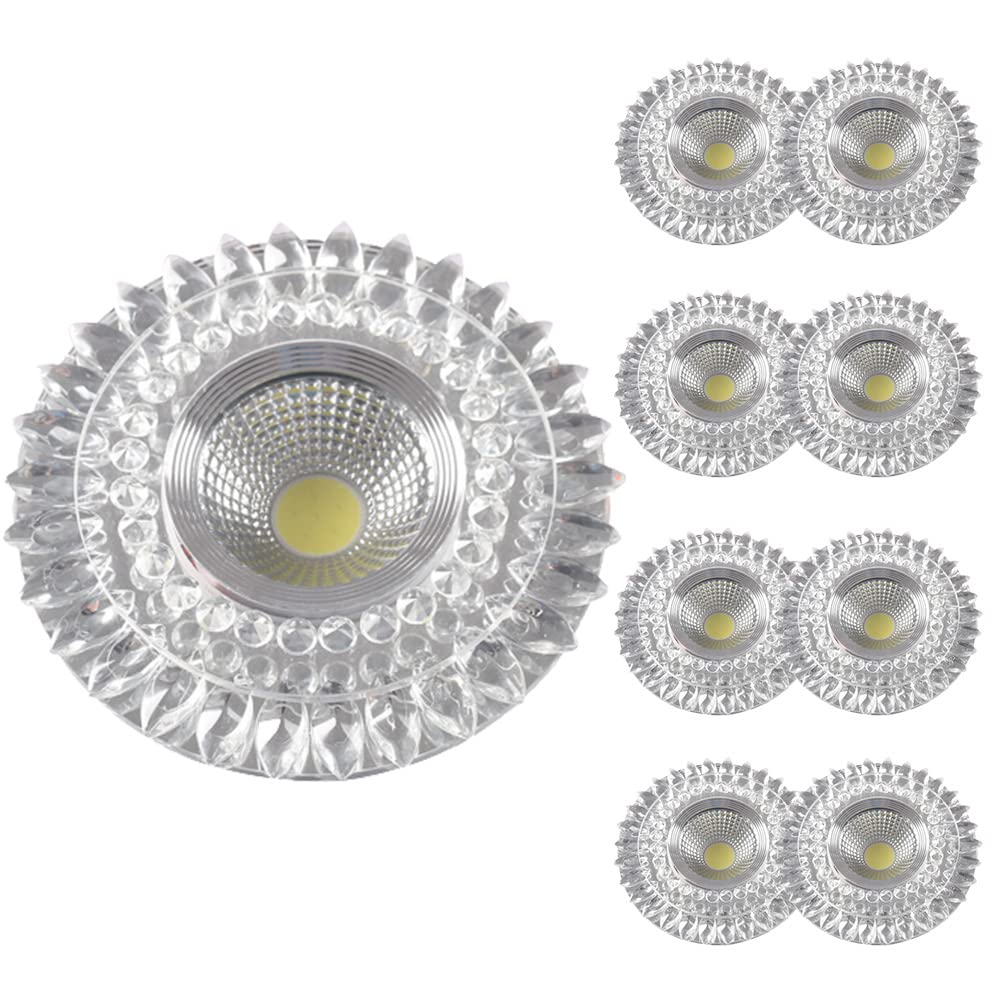 ASerZenith 9 Pcs Crystal Led Downlight, 5W Recessed Led Ceiling Light Baffle Trim Led Decorative Colorful Spotlight Eyeball Retrofit Spotlight Round Panel Light,B-White Light