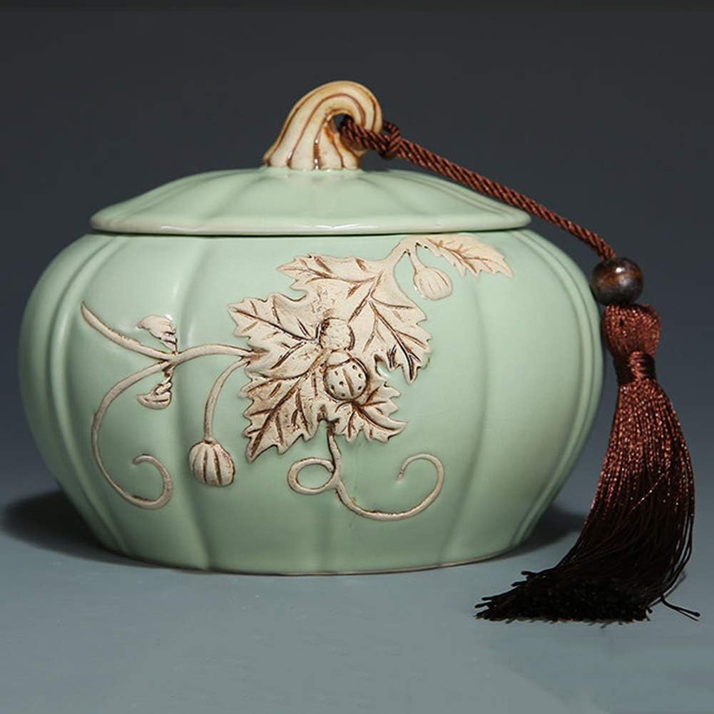 Hardware Accessories Ceramic Tea Caddy Handmade Crafts Tea Kitchen Canisters Ceramic Clay Tea Caddy Tea Storage Chests,white (Color : Cyan)