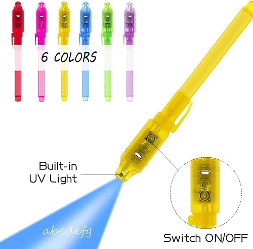 EODVICS Bolígrafo de tinta invisible con luz, 6 bolígrafos espía mágicos para mensaje secreto, fiesta de cumpleaños y bolsas de golosinas de