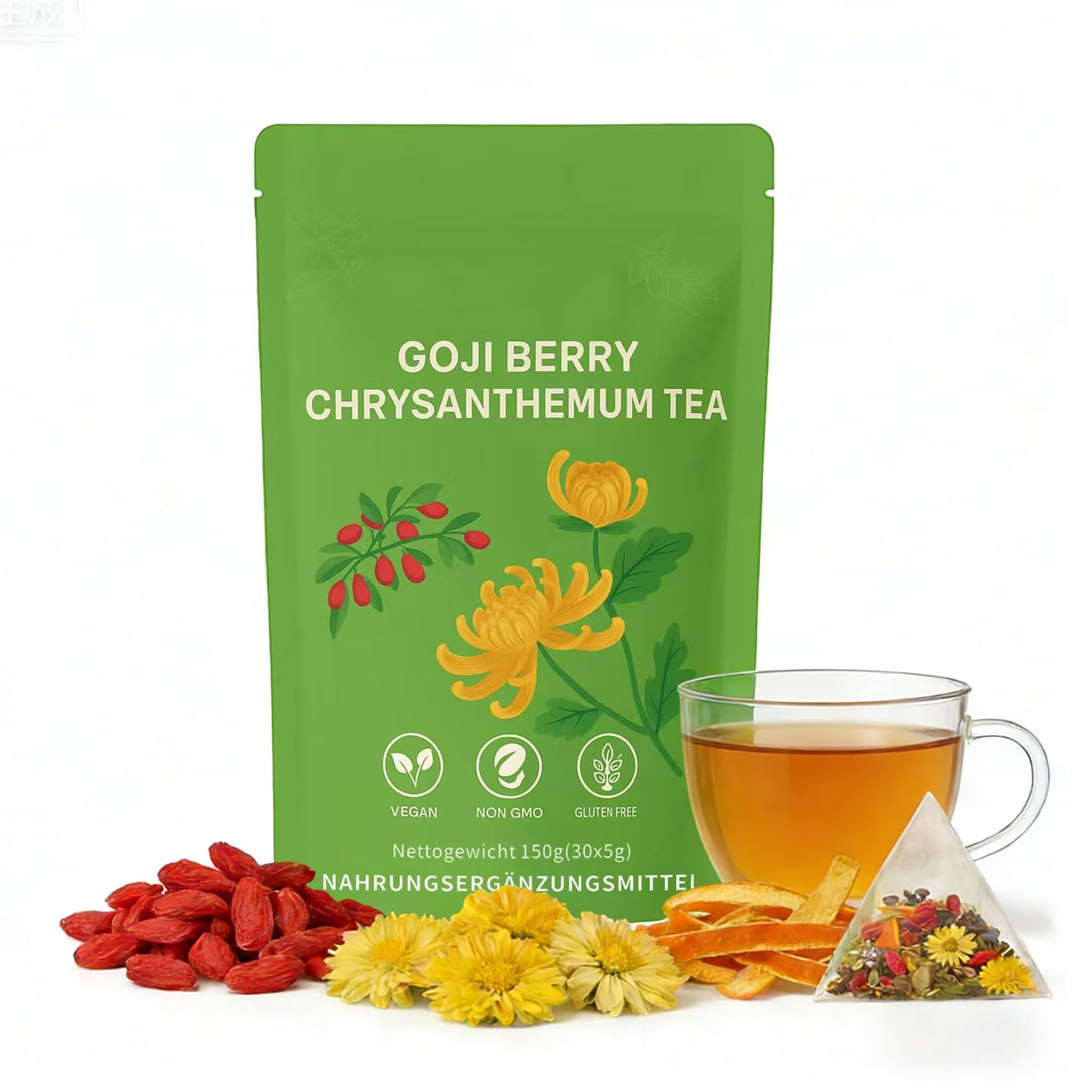 Detox Tee Leber Balance – Kräutertee mit Goji Beeren & Chrysanthemen – Traditioneller chinesischer Kräutertee – 30 Teebeutel à 5 g – 8 natürliche Zutaten – Koffeinfrei, Zuckerfrei, Vegan