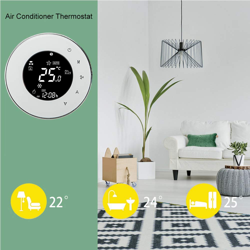 Termostato WiFi Redondo LCD 2 Tubos programable climatización | Regulador inteligente climatización, voz Alexa Google Home, programación automática hogar